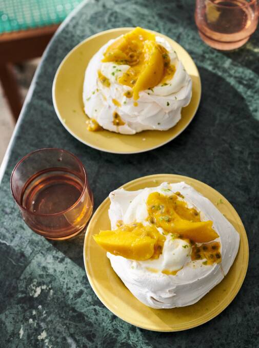Pavlova with mango, passionfruit and yoghurt cream. Picture: Mikkel Vang