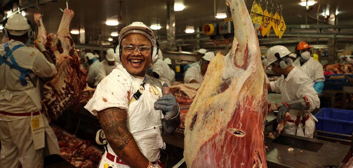 Soti Mareko working as a slicer at the Bindaree Food Group in Inverell. Pictured supplied/MG Rural Media. 