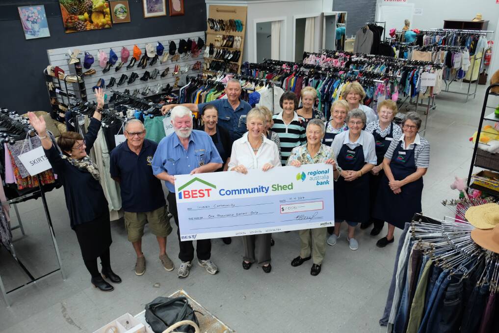 BIG START: Group recipients and shop vounteers with a collective cheque issued on Tuesday at the BEST Community Shed. 
