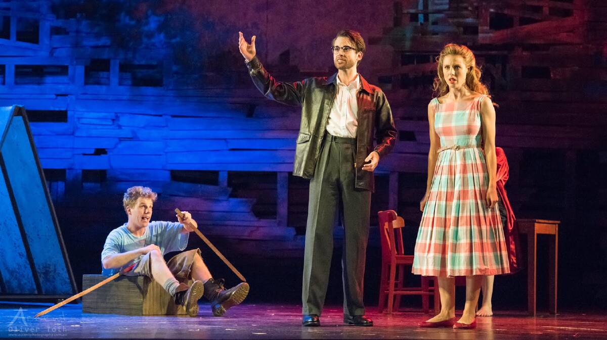 Jeremy Kleeman as Toby Raven in Cloudstreet (centre) with Desiree Frahn and Nicholas Jones. Photo: Oliver Toth