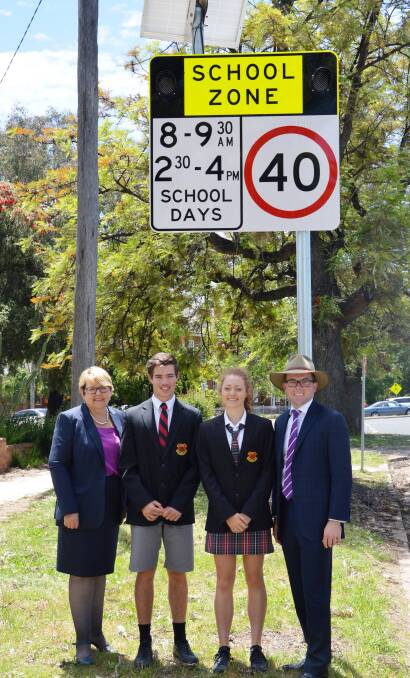 SAFETY: MP Adam Marshall with Inverell High School principal Penny Colley and 2016 captains Will McAuliffe and Hannah Wales.