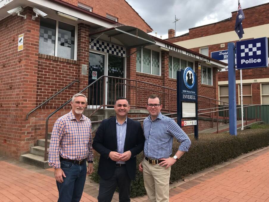 Upgrade needed: Mayor Paul Harmon with Deputy Premier John Barilaro and Adam Marshall MP recently inspected Inverell Police Station together. 