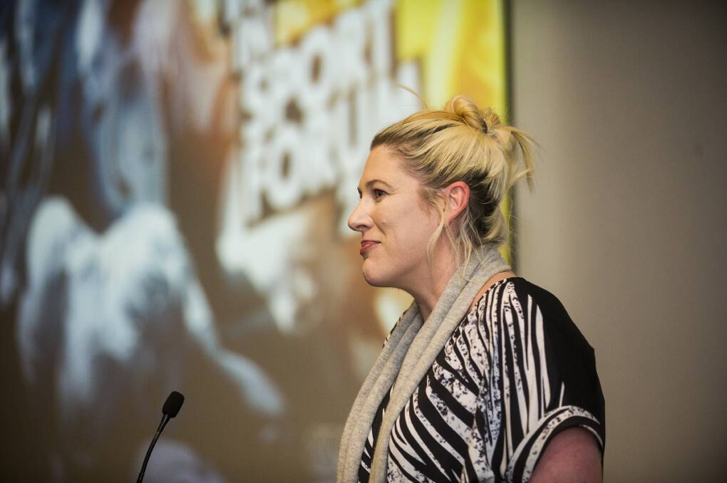 CREATING CHANGE: Basketball great Lauren Jackson speaks on driving gender equity in sport for women and girls conference at the National Convetion Centre in Canberra last month. Picture: Dion Georgopoulos