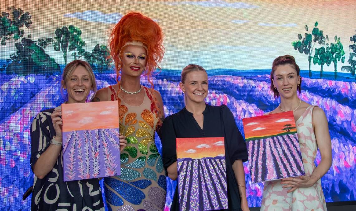 Drag Queen and host Terry Daktyl with some part participants of Paint Juicy session. Tickets are available now for an Inverell session on Feb 20. 