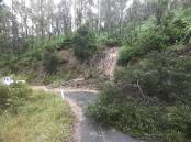 Landslip damage to Long Gully Road near Drake in the Tenterfield LGA, while landslips were also reported along Kempsey Road in Armidale. Picture: Luke Smith. 