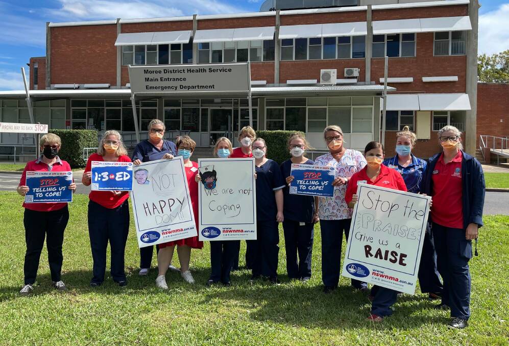 NOT HAPPY: Nurses take action outside the Moree hospital. Photo: Supplied