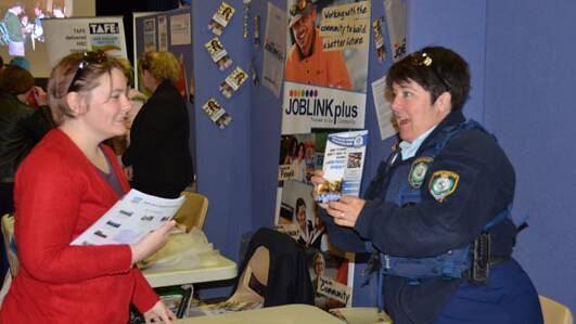 TALKING CAREERS: Shannon O'Brien and Senior Constable Fiona McCormack from Armidale manned the NSW Police Force stall in a previous Career Expo. 