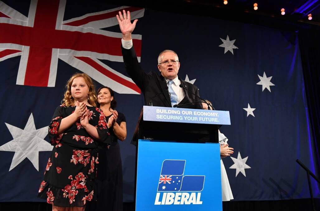 Prime Minister Scott Morrison on election night. Picture: AAP