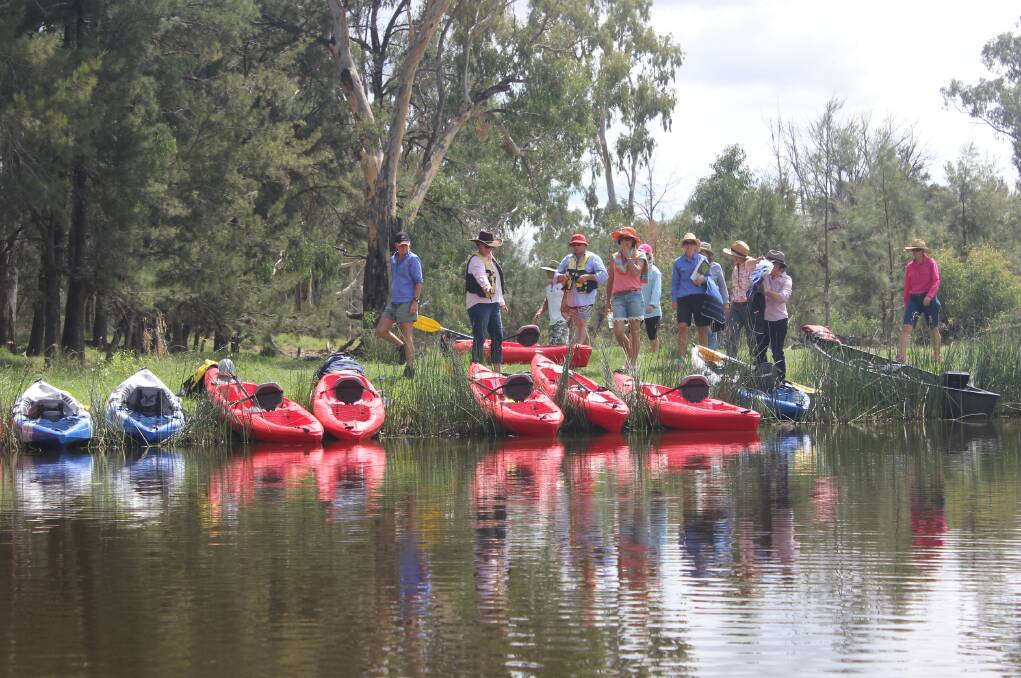 Ready for launch - a group of kayak tour participants on the Gwydir River.