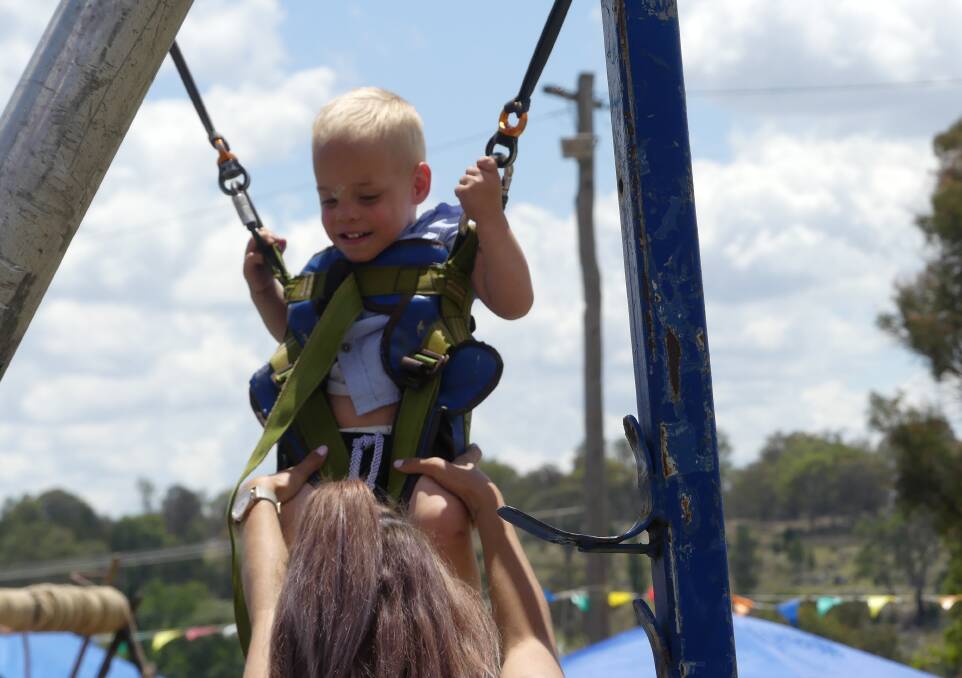 Everyone took their turn on the four way bungee. Photo courtesy of Therese Weller.