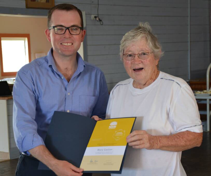 Member for Northern Tablelands Adam Marshall with Mary Gaston. Mr Marshall said women like Mary were the backbone of small towns.