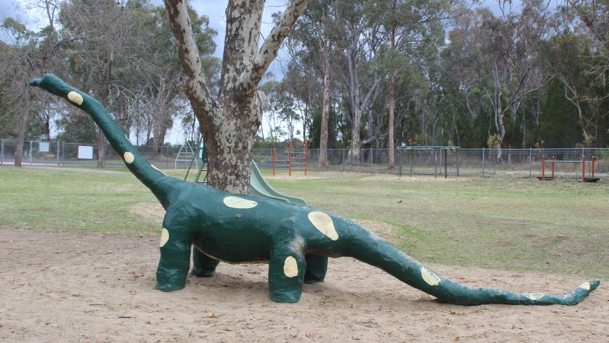 Although he's lasted well, the dino has been a popular piece of climbing equipment for generations of school students.