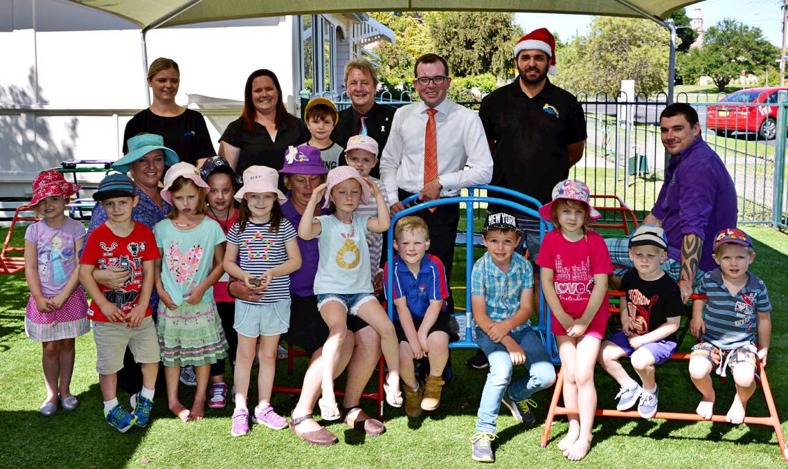 All smiles at Jack and Jill Preschool. (Back) BEST Employment’s Katrina Garret, IDFS CEO Nicky Lavender, Inverell Shire Councillor Paul King, Local MP Adam Marshall and Jack and Jill Employee Jordan Morrow with (front) Bec Moffitt, Sharon Staader, James Curtis and Jack and Jill students.
