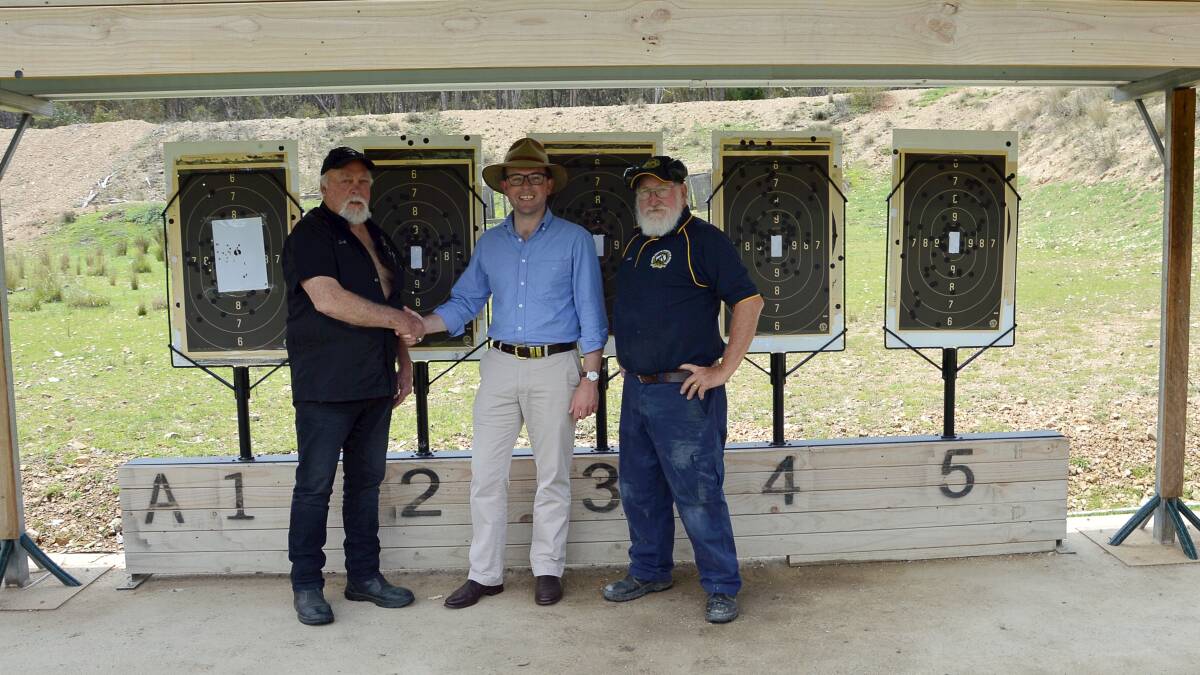Rangers Hunting and Shooting Club president Geoff Mackay with Northern Tablelands MP Adam Marshall and Emmaville Rife Range Committee secretary Evan Brown after securing a $45,000 state government grant.