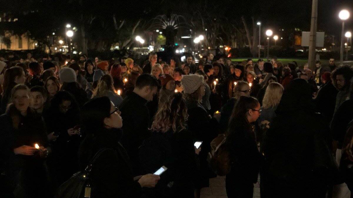 DIXON REMEMBERED: The Sydney candelit vigil for comedian Eurydice Dixon who was murdered in a Melbourne park on Wednesday. Photo: Ashleigh Walton