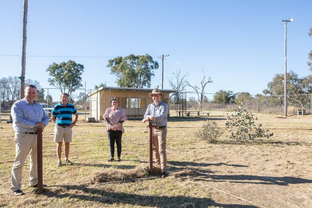 Inspecting the old Bundarra Tennis Courts, which will soon be brought back to life, Uralla Shire Mayor Mick Pearce, left, Bundarra School of Arts Hall Committee President John Leyton and Bundarra general Store owner Melissa Lowell.