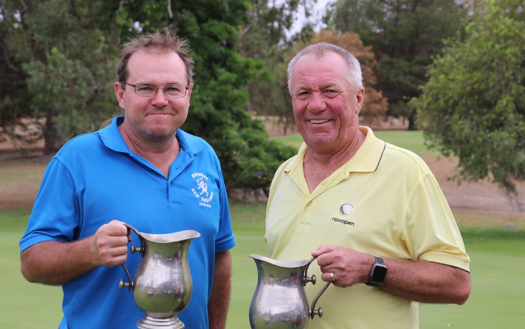 Two holes up: The 2019 Marquart Jug winners Troy Craven and John Foulcher after claiming victory on the 17th hole. Photo: Dick Hudson.