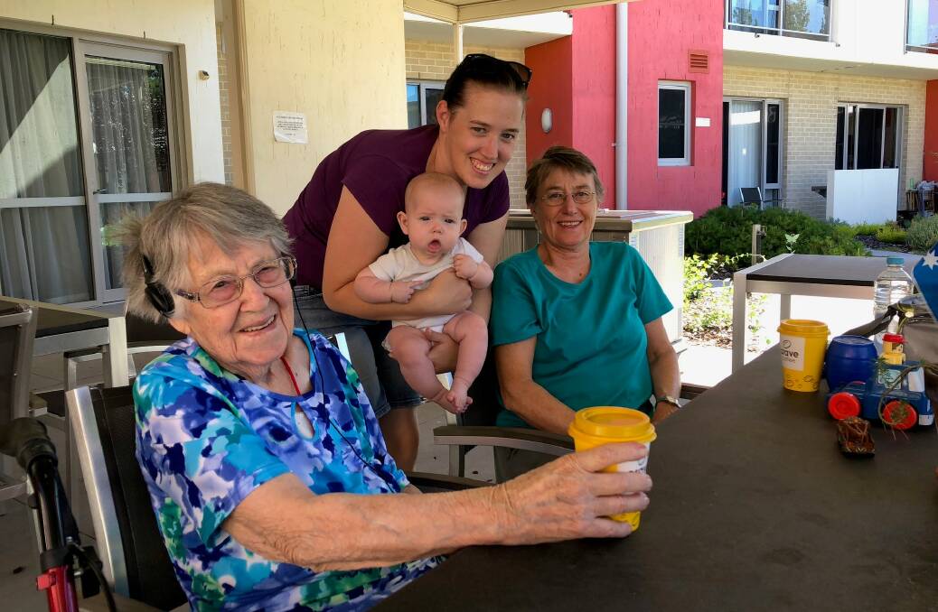 Former Inverell resident Ivy Ferris with granddaughter Anne, great granddaughter Bianca and daughter Margaret.