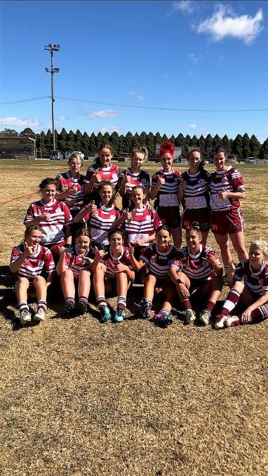 Tough game: The 2018 Inverell Hawkettes captured after their semi-final victory last Sunday over the Moree Boomerangs at Glen Innes. Photo: Supplied.