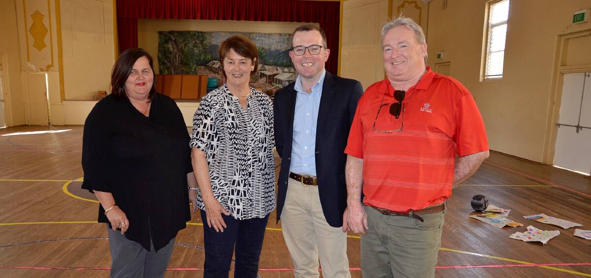 Gwydir Shire Council Deputy General Manager Leeah Daley, left, Deputy Mayor Catherine Egan, Northern Tablelands MP Adam Marshall and Community Development Officer Tim Cox in the soon-to-be transformed Bingara Civic Centre.