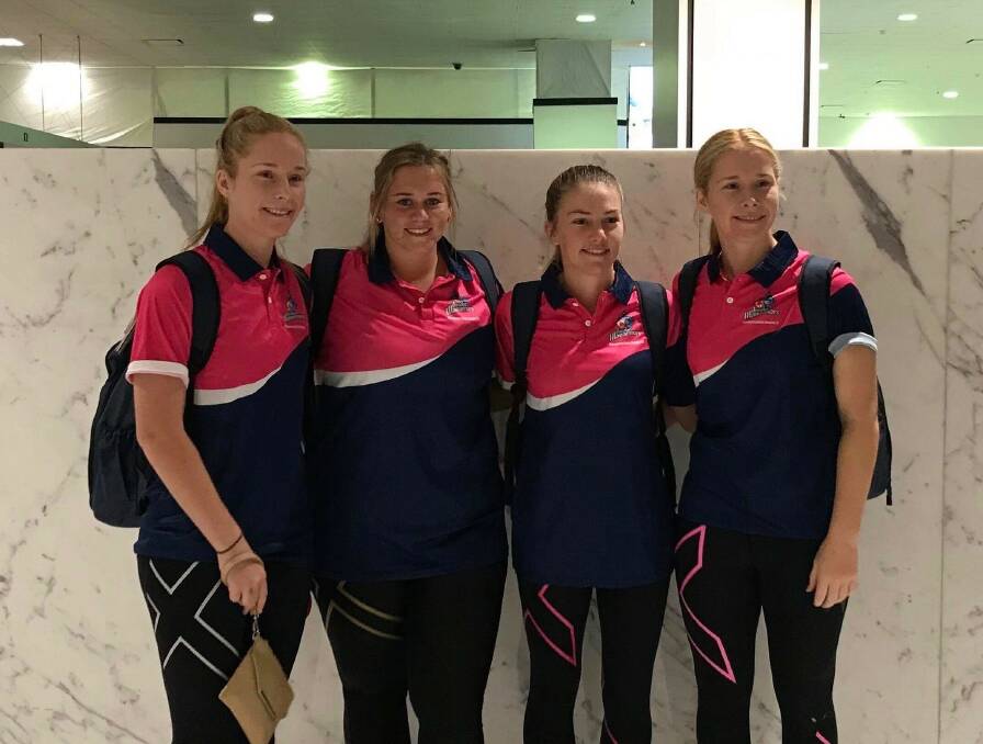 Women's rugby: Mykayla Crisp, Molly Kennedy, Nicola Robinson and Hannah Crisp in Sydney for the NSW Schoolgirls trials. 