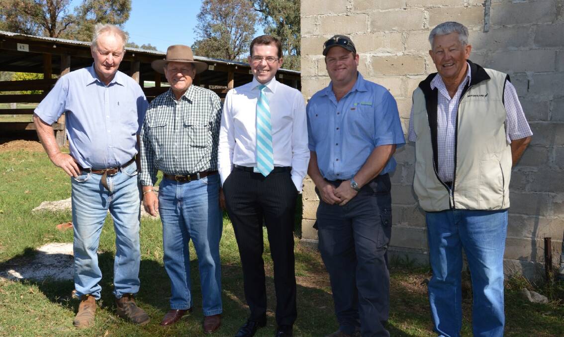 Northern Tablelands MP Adam Marshall, centre, with members of the Bundarra Showground Trust at the showgrounds back in 2014  from left, David Doak, Gary Cracknell, Tristan Irwin and Gary Goldman.