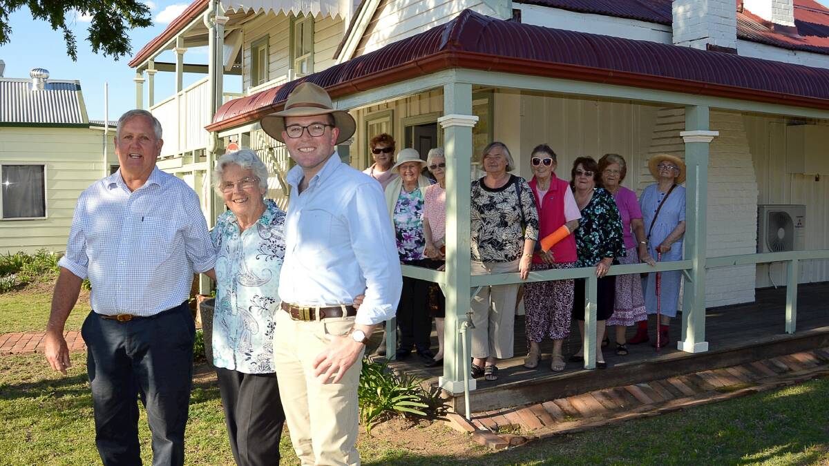 Gwydir Shire Council mayor John Coulton, front left, with Carinda House President Pam Ramsay and Northern Tablelands MP Adam Marshall.  Background left, Carinda House volunteers Alison Allen, Alice Bowman, Yvonne Devenish, Carmel Stevenson, Noeline Warby, Lanna Hockley, Fay Grieve and Rosemary Harris