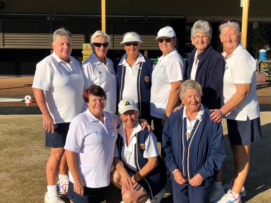 Shirley Williams, June Hobday, Leana Robinson, Meg Ross, Gloria Anderson and Mandy Hawke with, in front; Karen Moxey, Michelle Wood and team manager Lorna Ogilvie.
