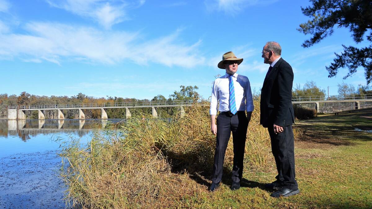 Inverell Shire Deputy Mayor Anthony Michael (right) and Northern Tablelands MP Adam Marshall inspecting the location of the proposed upgrade works at Lake Inverell.