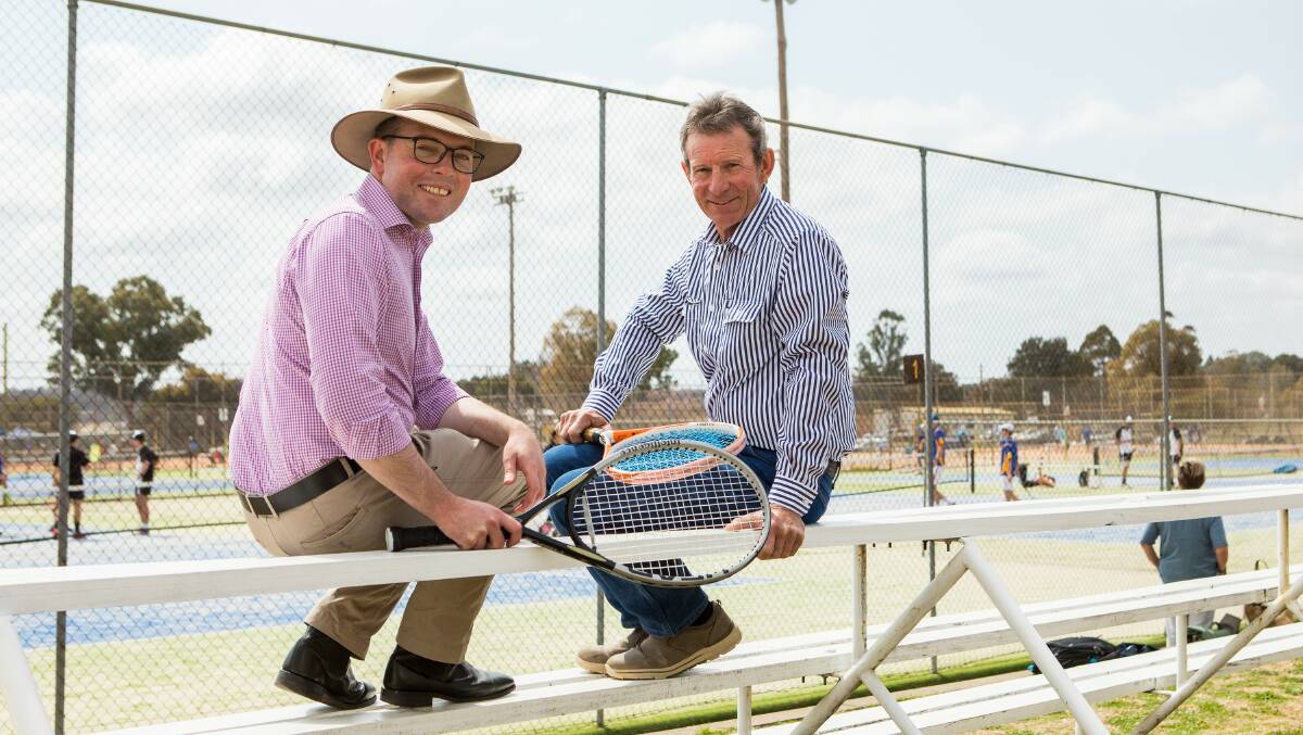Northern Tablelands MP Adam Marshall served up some State Government funding today to Inverell Tennis Club President Charlie Osborne.