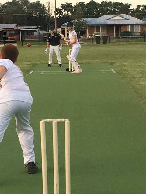 What a game: Inverell's Henry Ballinger bowling to Maisie Eastwood with Zac Riley wicket keeper in the Staggy Creek verse RSM match. Photo: Supplied.