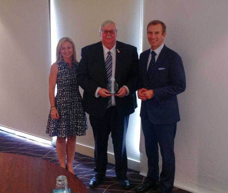 Dr Fiona Walsh, Macintyre Principal Lindsay Paul and Minister Rob Stokes in Sydney after the awards ceremony on Monday.