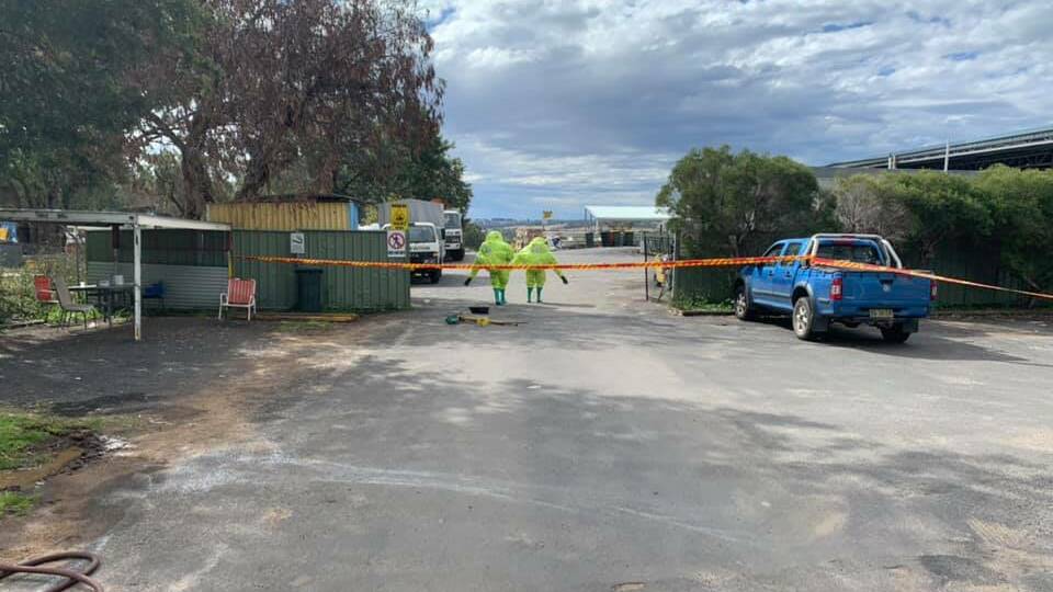 The facility was taped off while crews worked to clean the chemical spill. Photo by Fire and Rescue NSW Station 331 Inverell Facebook.