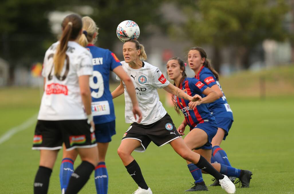 Emily van Egmond in action against the Newcastle Jets at No.2 Sportsground this season. Picture: Max Mason-Hubers