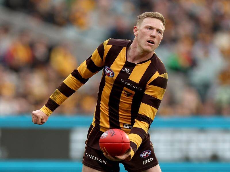 Hawthorn's James Sicily has been offered a one-game ban for kicking Essendon's Andrew McGrath. (Jonathan Di Maggio/AAP PHOTOS)