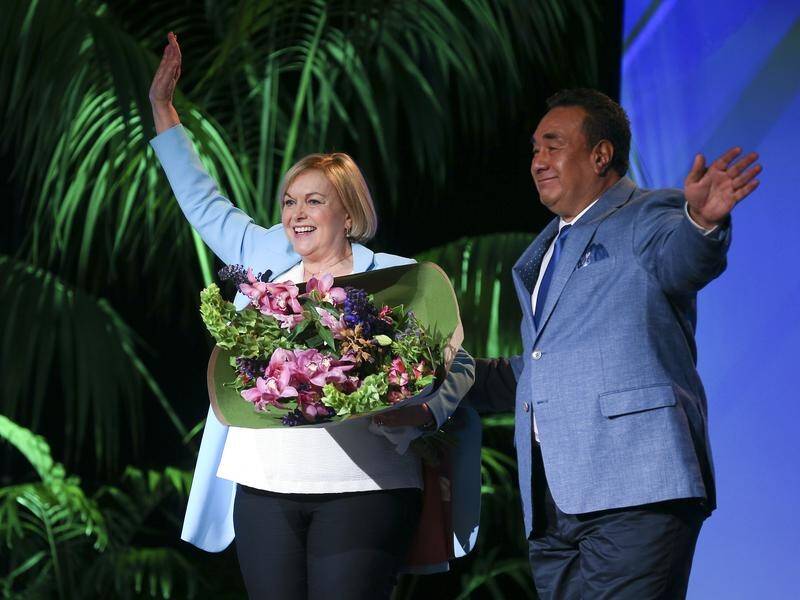 National Party Leader Judith Collins and husband David Wong-Tung at her campaign launch.