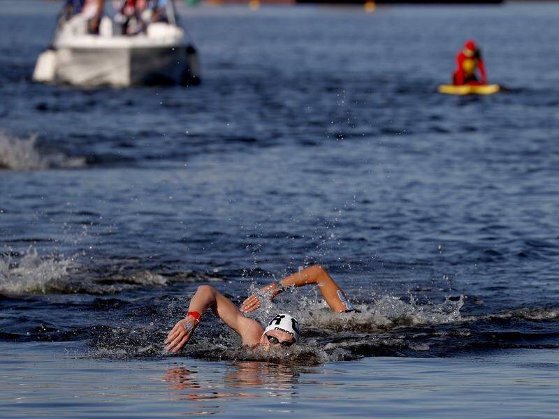 Germany's Florian Wellbrock led most of the way to win Olympic men's marathon swimming gold.