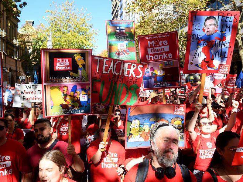 Thousands of NSW teachers staged a 24-hour strike in Sydney in early May.