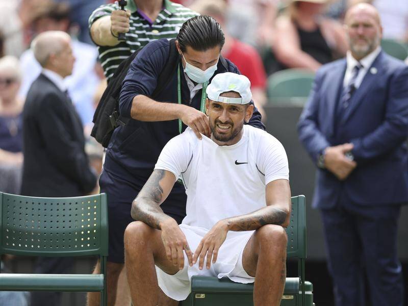 Nick Kyrgios was nursing a shoulder injury ahead of the Wimbledon quarter-finals.