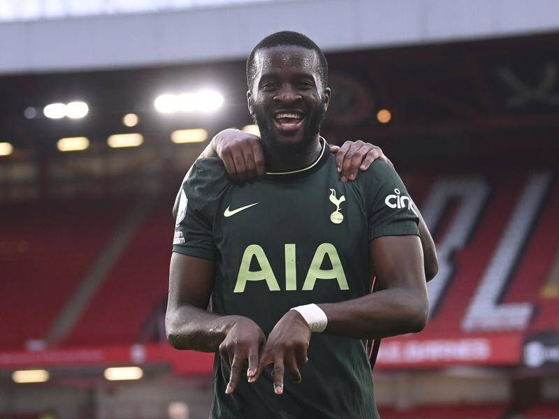 Tanguy Ndombele celebrates his superb goal that sealed Tottenham's 3-1 win at Sheffield Utd.