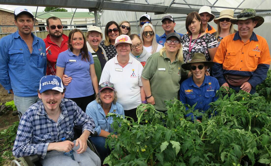 The joint team behind the project - Glen Innes and Inverell people and the tomato plants which will serve both communities.