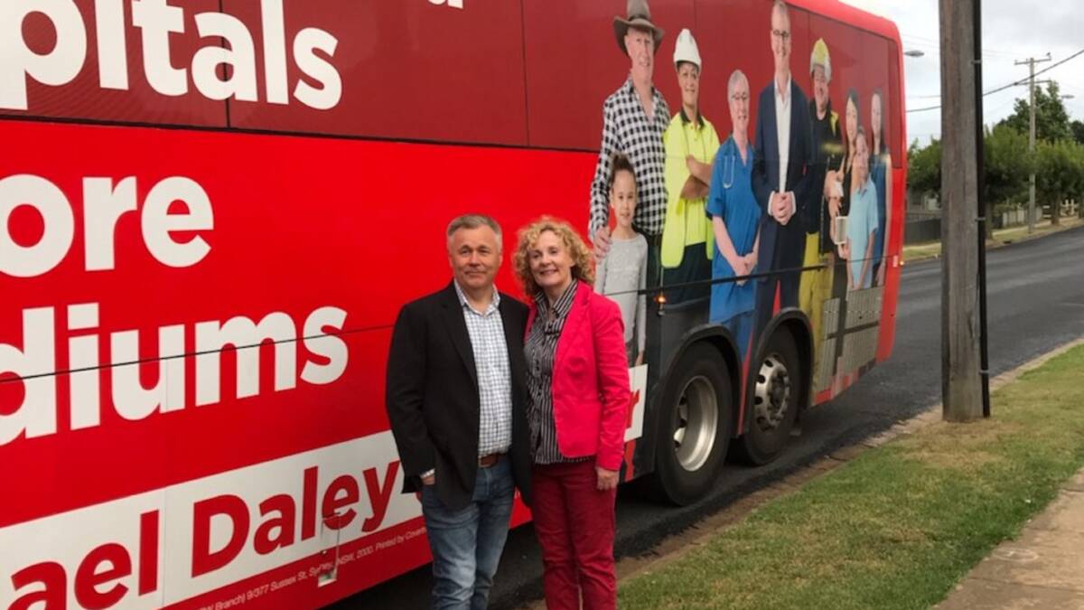 Mick Vietch and Debra O'Brien in front of NSW Labor's bus on Sunday morning, following Debra's election launch on Saturday.