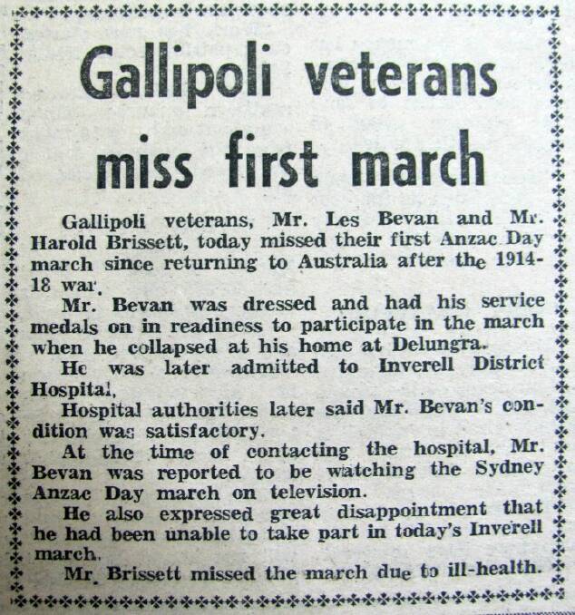 Gallipoli veterans miss first march - Inv Times 1975