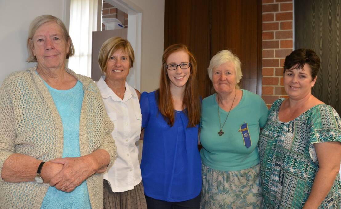 PRESENTATION: Nursing student Emma-Lee Knight (centre) with CWA members (from left) Lurline Martin, Pam McLeay, Desie Kearsey and Annie Johnson.