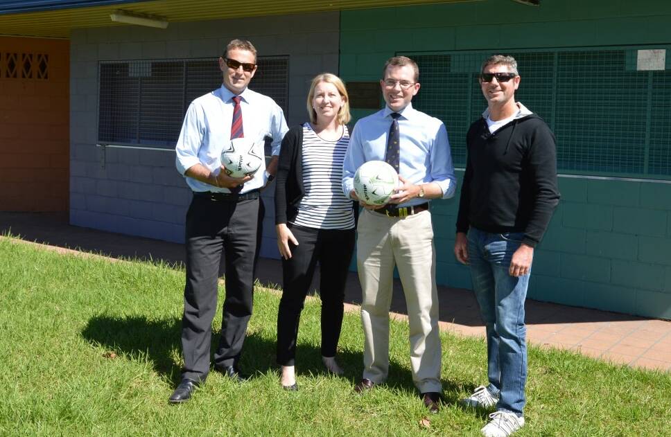  Member for Northern Tablelands Adam Marshall pictured with Inverell Soccer Association committee members Anthony Alliston, left, Tammy Cabitza and Kel Butler.