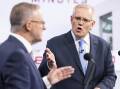 Opposition leader Anthony Albanese (left) and Prime Minister Scott Morrison face off during the second leaders' debate. Picture: Getty Images