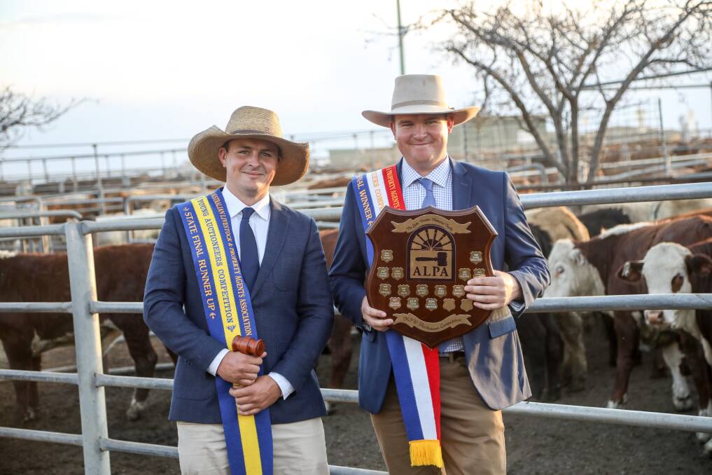 The NSW ALPA Young Auctioneers Competition runner-up Sam Smith, Kevin Miller Whitty Lennon and Company, Forbes, and winner Ben McMahon, Lehman Stock and Property, Inverell. Photos: Lucy Kinbacher