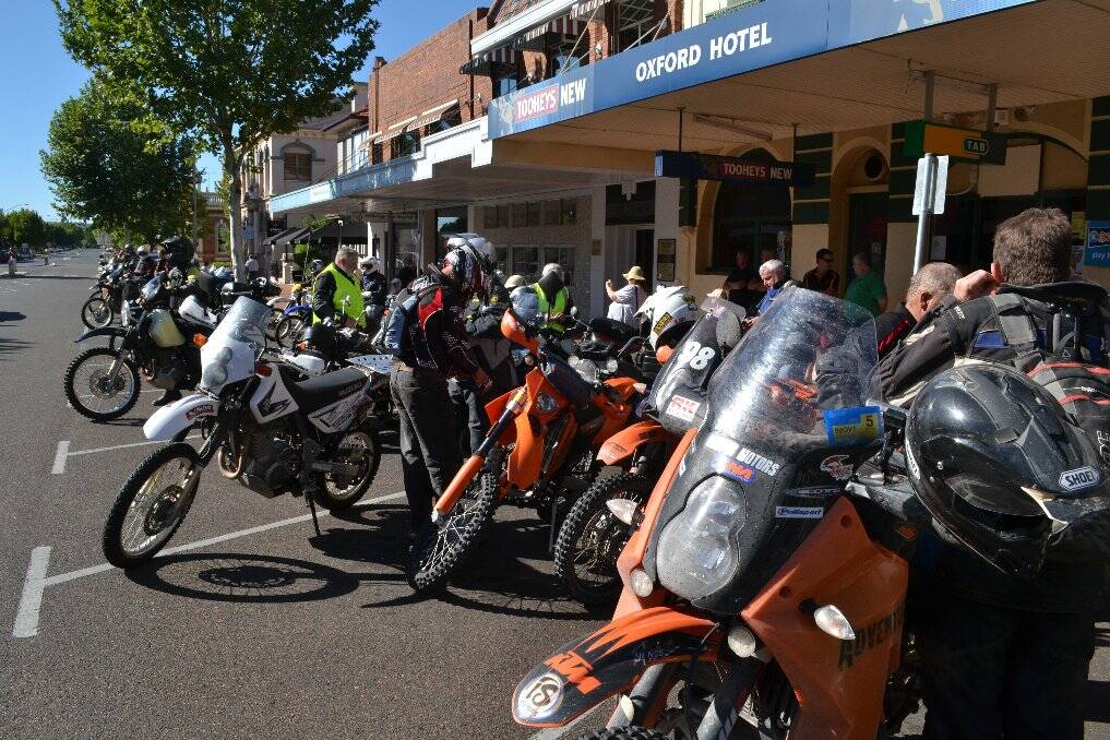 START: Riders gathered outside the Oxford Hotel to set off on their charity run on Saturday.