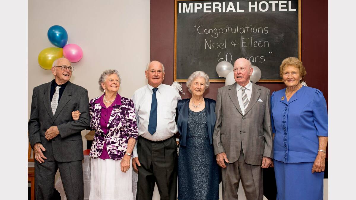 Wedding Party: Noel and Eileen Barry (centre) with their original wedding party from 1953 (from left) Russell Barry, Lois O’Brien, Ken Barry and Sylvia Bird.